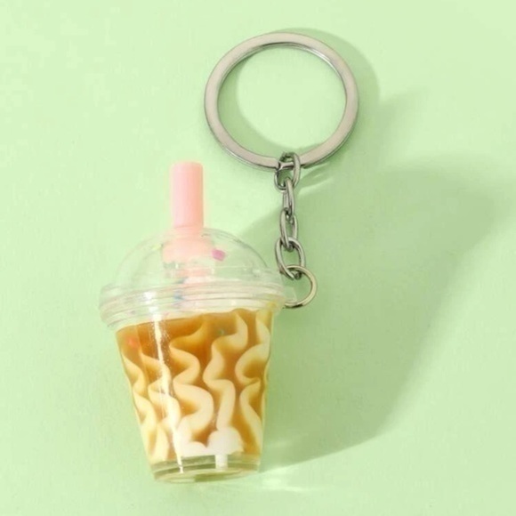 Milk Tea Cup Charm Keychain ๐ง Coffee Whipped Cream Miniature Food - Picture 3 of 6